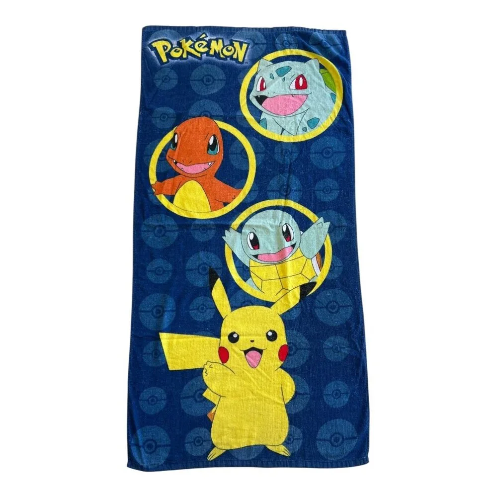 Vintage Pokémon Beach Towel Pikachu Bulbasaur Charmander Squirtle 27x54